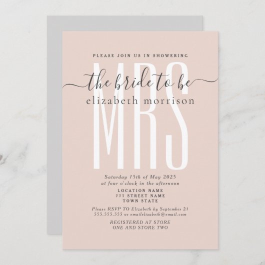 Blush Script Bridal Shower-uitnodiging Kaart (Voorkant / Achterkant)