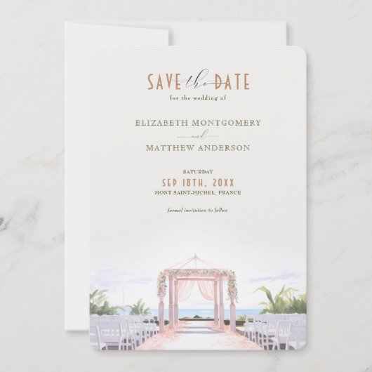 Blush Seaside Romance Save-the-Date Uitnodiging (Voorkant)