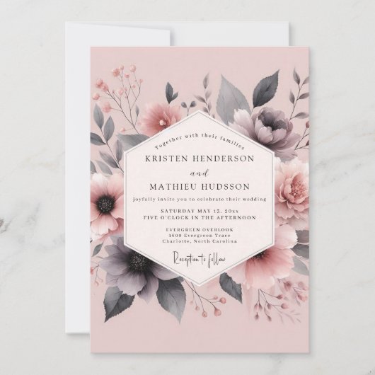 Blush Shadow Flora Bruiloft Kaart (Voorkant)
