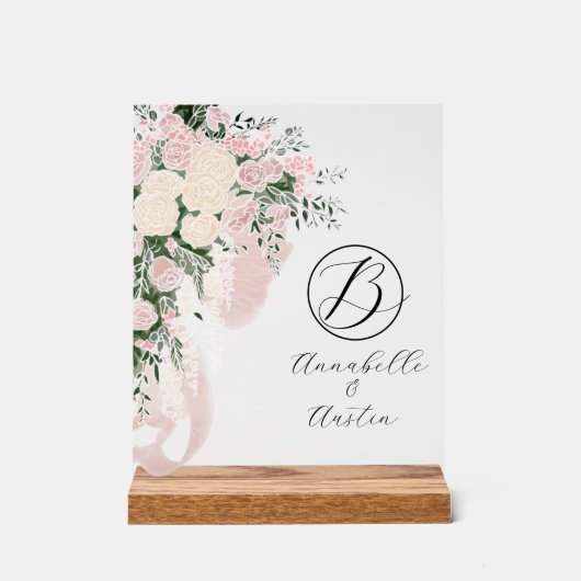Blush Sheer Bow Rose Bouquet-Monogrammé (Recto)