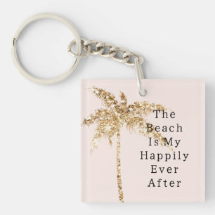 Blush Shell Glam Gold Glitter Palm Tree Sleutelhanger