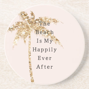 Blush Shell Glam Gold Glitter Palm Tree Zandsteen Onderzetter