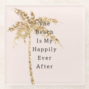 Blush Shell Glam Gouden Glitter Palmboom Glazen Onderzetter