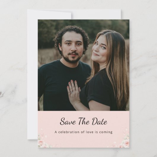 Blush Silk Pink Whispered Peta Modern Script photo Save The Date (Voorkant)