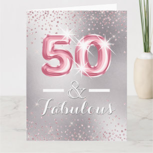 Blush Silver 50th glitter shimmer foil letters  Kaart