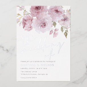Blush & Silver Dusty Roos Wedding Folie Uitnodiging