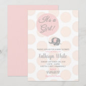 Blush Silver Elephant Baby shower Invitation Girl Kaart (Voorkant / Achterkant)