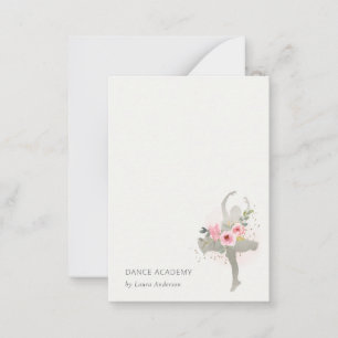 Blush Silver Floral Girl Dancer Academy Logo Notitiekaartje