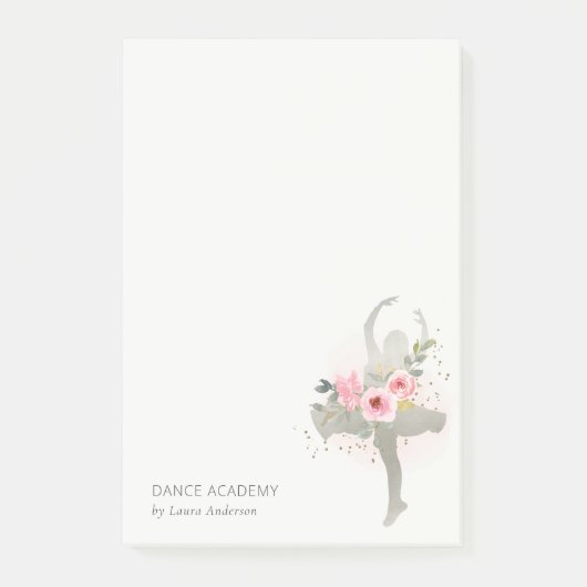 Blush Silver Floral Girl Dancer Academy Logo Post-it® Notes (Voorkant)