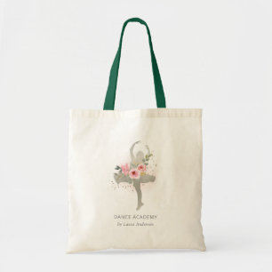 Blush Silver Floral Girl Dancer Academy Logo Tote Bag