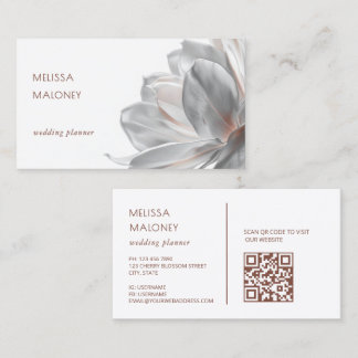 Blush Silver Magnolia White QR Code Business Card Visitekaartje