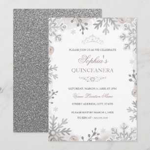 Blush Silver Winter Wonderland Quinceanera Kaart