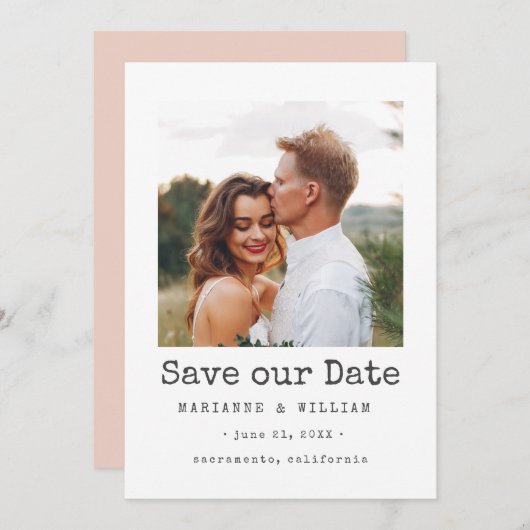 BLUSH Simple SQUARE-fotobruiloft, behalve de datum Save The Date (Voorkant / Achterkant)
