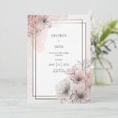 Blush Sketch Floral Romantische bruiloft Kaart (Staand voorkant)