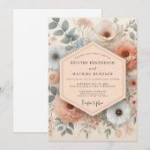 Blush & Slate Antique Floral Wedding Kaart (Voorkant / Achterkant)