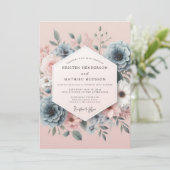 Blush Slate Romantic Bloom Wedding Kaart (Staand voorkant)