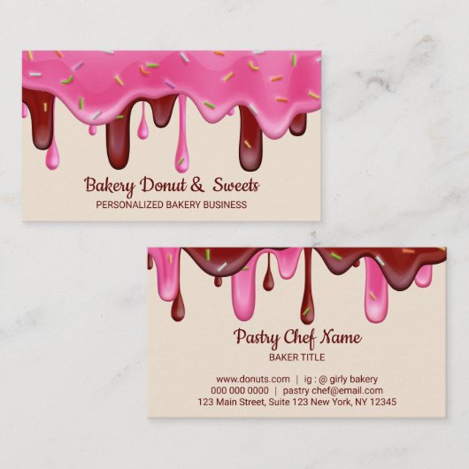 Blush Snoep bakkerij Pastry Chef Abstract Donut Visitekaartje (Voorkant / Achterkant)