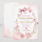 Blush Soft Pink Bow Quinceañera Kaart (Voorkant / Achterkant)