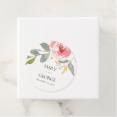 BLUSH SOFT PINK ROSE WATERVERF FLORAL WEDING BEDANKJES LABELS (In situ)