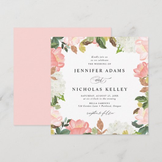 Blush Spring Floral | Vierkante bruiloft Kaart (Voorkant / Achterkant)