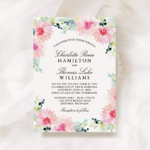 Blush Spring Floral Waterverf Wedding Kaart
