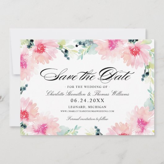 Blush Spring Floral Waterverf Wedding Save The Date (Voorkant)