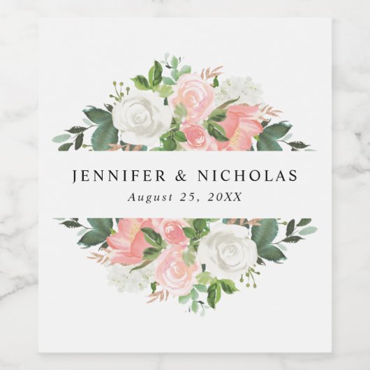 Blush Spring Floral | Weddenschap Wijn Etiket (Enkel label)