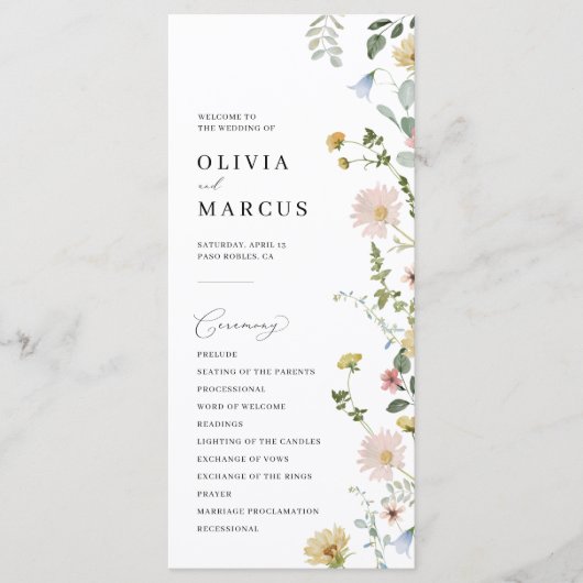 Blush Spring Whimsical Wildflower Elegant Bruiloft Programma (Voorkant)