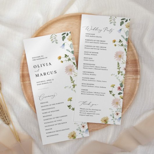 Blush Spring Whimsical Wildflower Elegant Bruiloft Programma