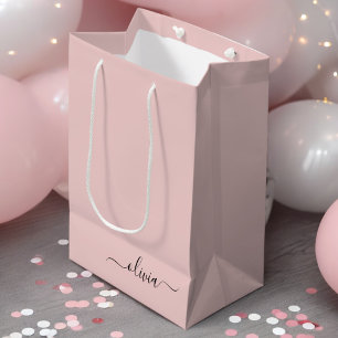 Blush Stof Roze Moderne Script Meisjesachtige Mono Medium Cadeauzakje