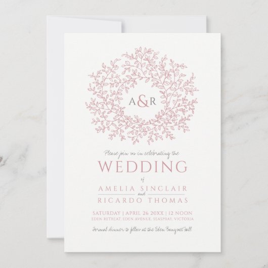 Blush stoffige roze hand getekende cirkel van blad kaart (Voorkant)