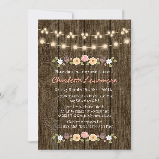 Blush String of Lights Herfst Rustiek Baby shower Kaart (Voorkant)