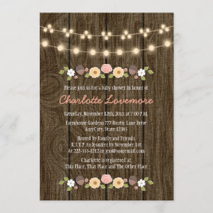 Blush String of Lights Herfst Rustiek Baby shower Kaart