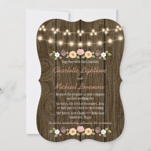 Blush String of Lights Herfst Rustieke Acorn Bruil Kaart (Voorkant)