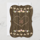 Blush String of Lights Rustic Sweet 16 Kaart (Achterkant)