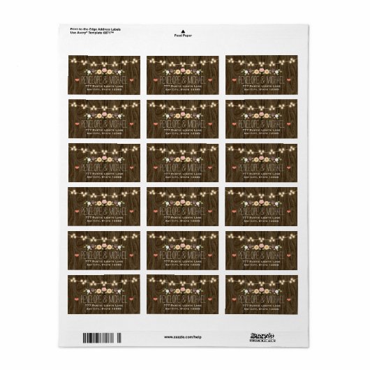 Blush String of Lights Rustieke herfst bruiloft Etiket (Full Sheet)