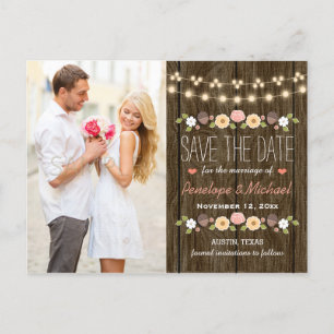 Blush String of Lights Rustieke Herfst Save the Da Aankondigingskaart