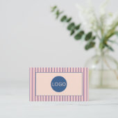 Blush Stripe Boutique Monogram Visitekaartje (Staand voorkant)