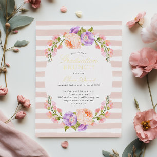 Blush Stripe en Bloom Afstuderen Brunch Folie Uitnodiging