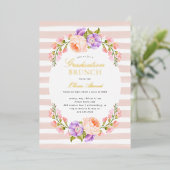 Blush Stripe en Bloom Afstuderen Brunch Folie Uitnodiging (Staand Voorkant)