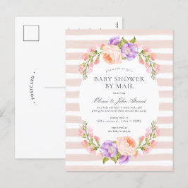 Blush Stripe en Bloom Baby shower Invitation Feestdagenkaart
