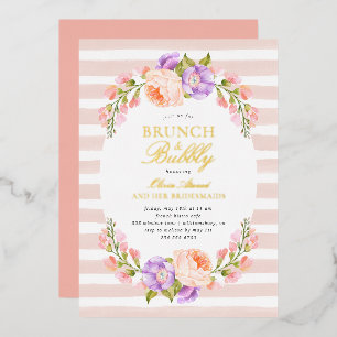 Blush Stripe en Bloom Bridal Brunch en Bubble Folie Uitnodiging