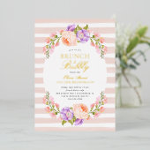 Blush Stripe en Bloom Bridal Brunch en Bubble Folie Uitnodiging (Staand Voorkant)