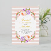 Blush Stripe en Bloom Bridal Luncheon Folie Uitnodiging (Staand Voorkant)