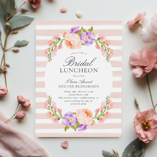 Blush Stripe en Bloom Bridal Luncheon Kaart