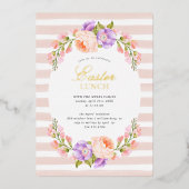 Blush Stripe en Bloom Easter Lunch Party Folie Uitnodiging (Voorkant)