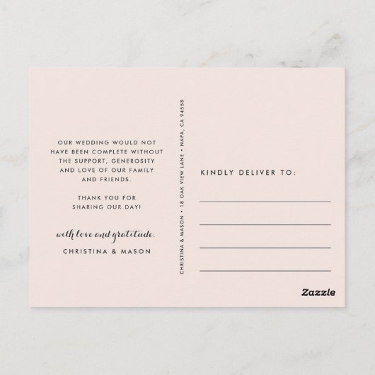 Blush Stripe | Weddenfoto Hartelijk dank Briefkaart (Achterkant)