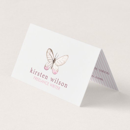 Blush Stripes & Butterfly Folded Visitekaartje (Voorkant)