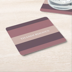 Blush stripes kleurenpalet monogram vierkante kartonnen onderzetter