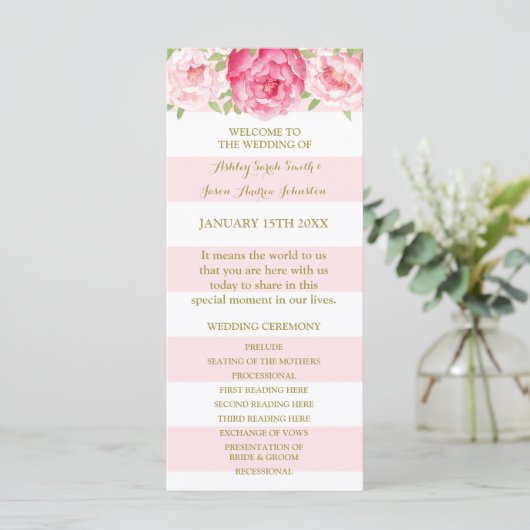 Blush Stripes Pink Watercolor Programme de mariage (Debout devant)